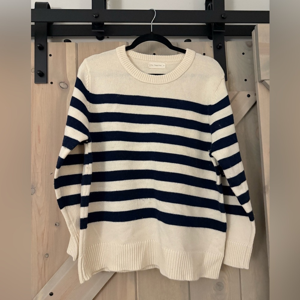 By Together Women's Striped Sweater - Navy and Cream